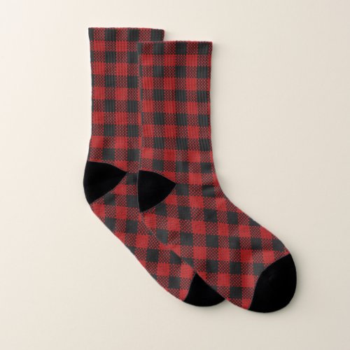 Check Buffalo Plaid Red Black Pattern or Christmas Socks
