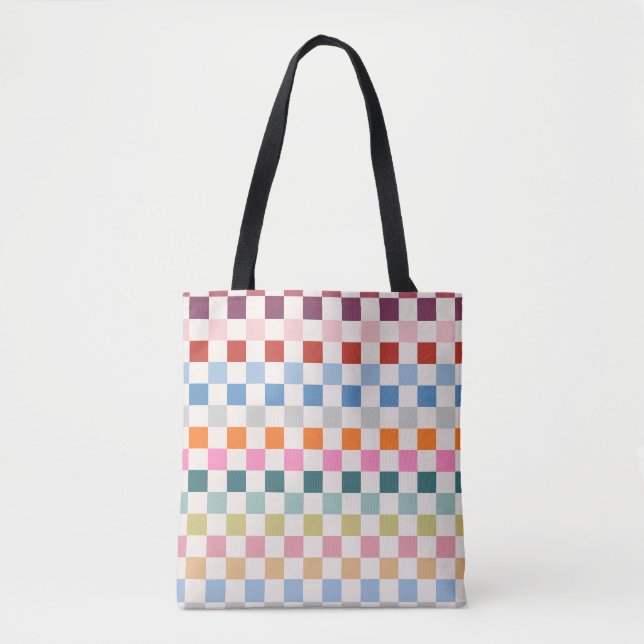 Check Colorful Checkered Pattern Checkerboard Tote Bag (Front)