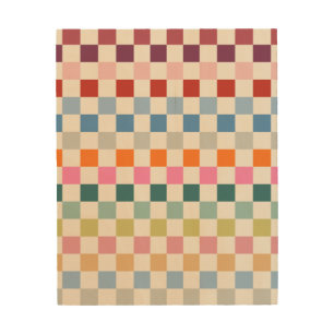 Check Colorful Checkered Pattern Checkerboard Wood Wall Art