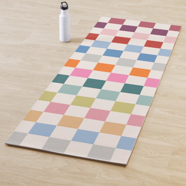 Check Colorful Checkered Pattern Checkerboard Yoga Mat (In Situ)