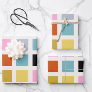 Check Colorful Mid Century Geometric Checkerboard Wrapping Paper Sheets