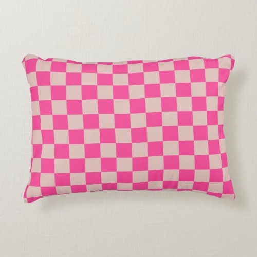 Check Coral Pink Checkered Pattern Checkerboard Accent Pillow