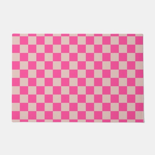 Check Coral Pink Checkered Pattern Checkerboard Doormat