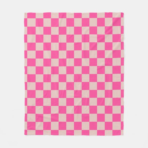 Check Coral Pink Checkered Pattern Checkerboard Fleece Blanket