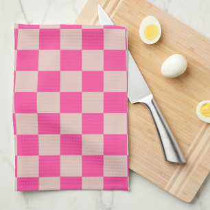 Check Coral Pink Checkered Pattern Checkerboard Kitchen Towel
