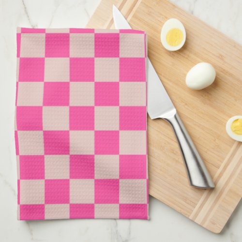 Check Coral Pink Checkered Pattern Checkerboard Kitchen Towel