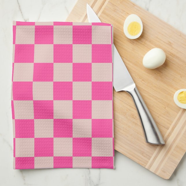 Check Coral Pink Checkered Pattern Checkerboard Kitchen Towel (Quarter Fold)