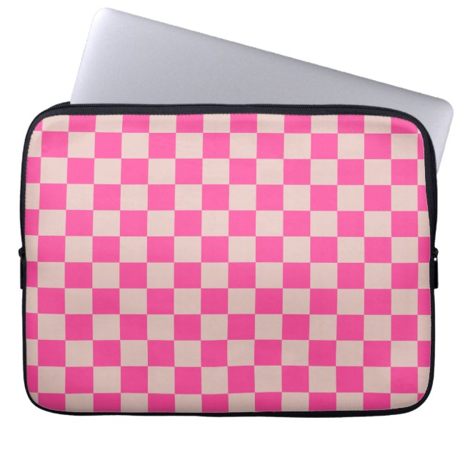 Check Coral Pink Checkered Pattern Checkerboard Laptop Sleeve (Front)