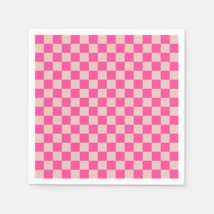 Check Coral Pink Checkered Pattern Checkerboard Napkins