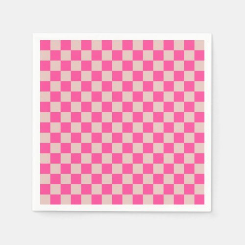 Check Coral Pink Checkered Pattern Checkerboard Napkins