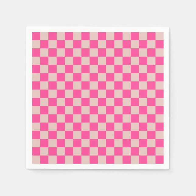 Check Coral Pink Checkered Pattern Checkerboard Napkins (Front)