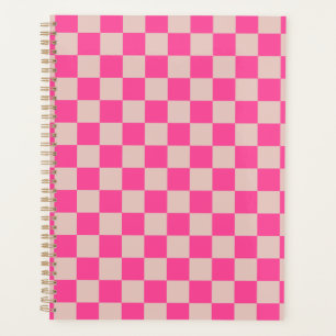 Check Coral Pink Checkered Pattern Checkerboard Planner