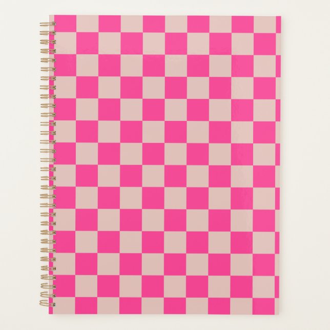 Check Coral Pink Checkered Pattern Checkerboard Planner (Front)