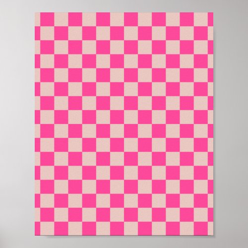 Check Coral Pink Checkered Pattern Checkerboard Poster