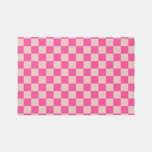 Check Coral Pink Checkered Pattern Checkerboard Rug