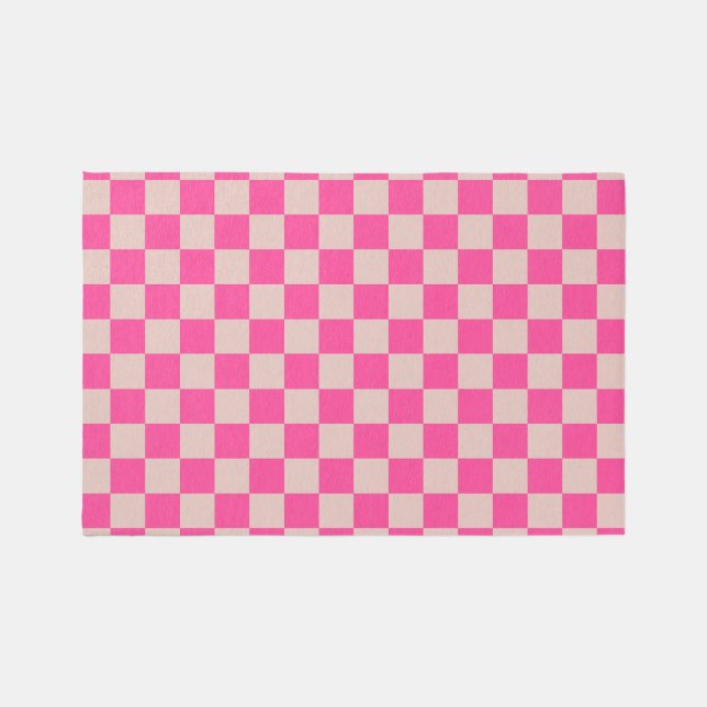 Check Coral Pink Checkered Pattern Checkerboard Rug (Front)