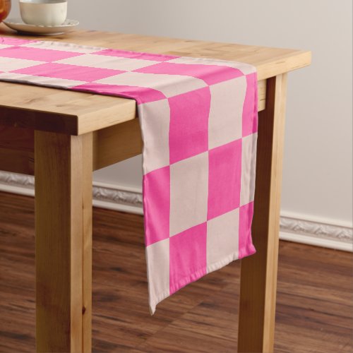 Check Coral Pink Checkered Pattern Checkerboard Short Table Runner