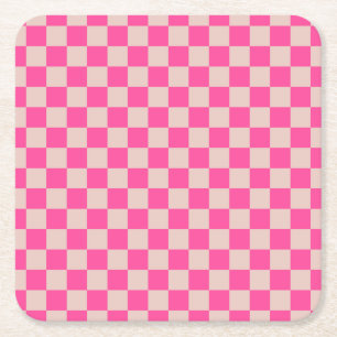 Check Coral Pink Checkered Pattern Checkerboard Square Paper Coaster