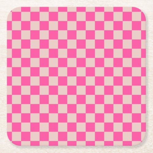 Check Coral Pink Checkered Pattern Checkerboard Square Paper Coaster