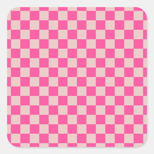 Check Coral Pink Checkered Pattern Checkerboard Square Sticker (Front)