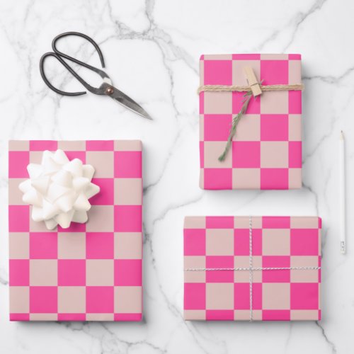 Check Coral Pink Checkered Pattern Checkerboard Wrapping Paper Sheets