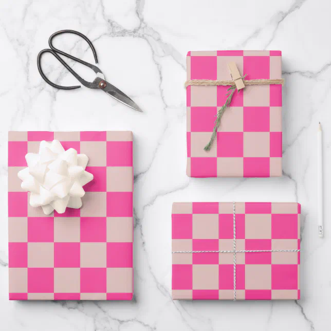 Check Coral Pink Checkered Pattern Checkerboard Wrapping Paper Sheets ...