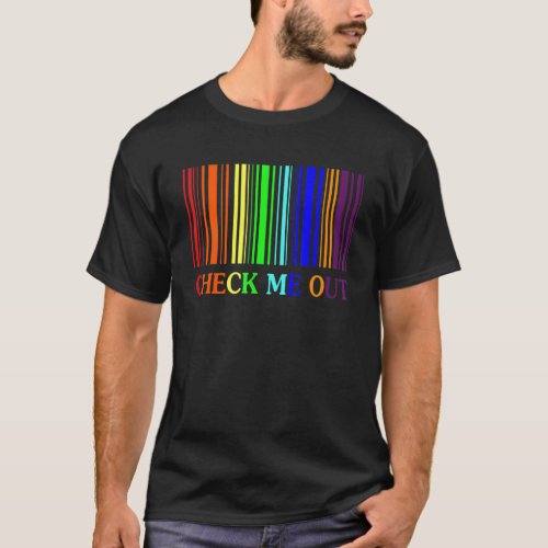 Check Cute About Me Out Barcode Rainbow Gay Pride  T_Shirt