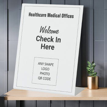 Check In Here Medical Office Logo Qr Code Welcome Pedestal Sign by KrisHarty at Zazzle