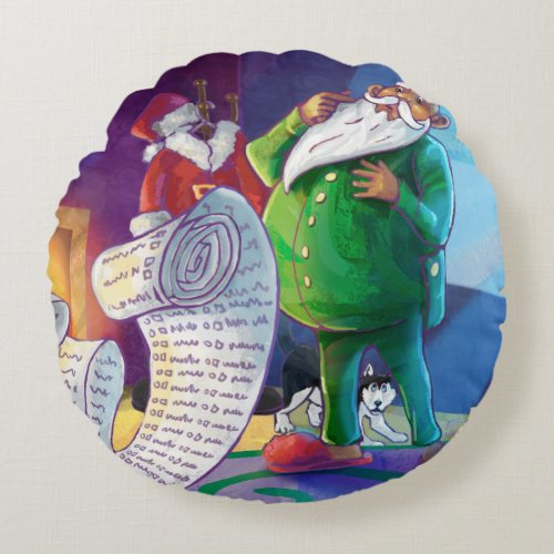 Check it Twice Painting Round Pillow