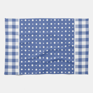 Check Kitchen Towel or Tea Towel, Blue Polka Dots