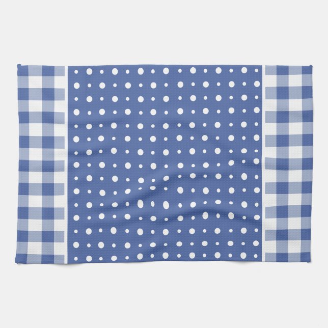Check Kitchen Towel or Tea Towel, Blue Polka Dots (Horizontal)