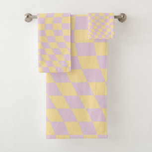 Check Lilac Yellow Checkerboard Checkered Pattern Bath Towel Set