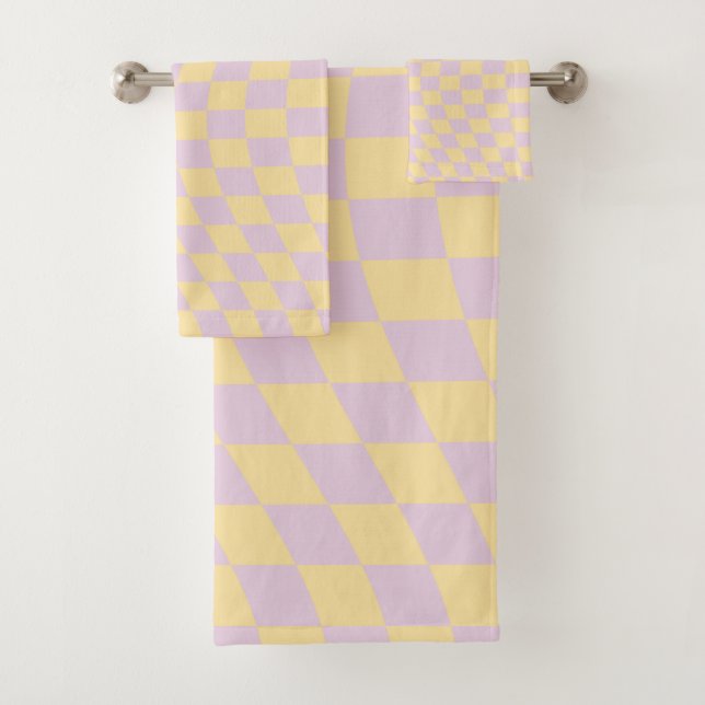 Check Lilac Yellow Checkerboard Checkered Pattern Bath Towel Set (Insitu)