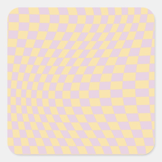 Check Lilac Yellow Checkerboard Checkered Pattern Square Sticker (Front)