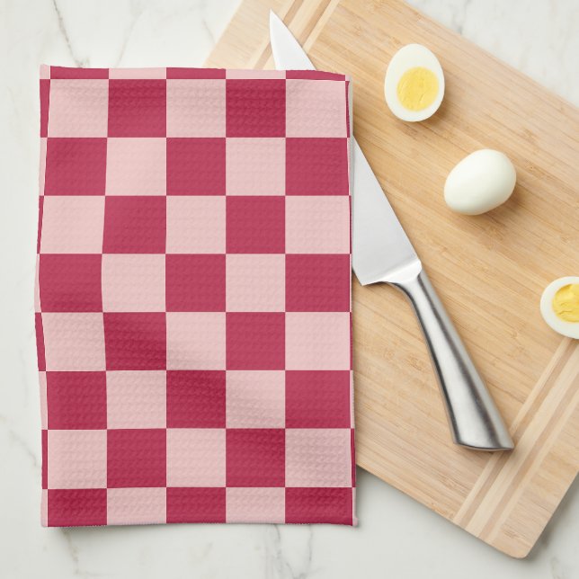 Check Magenta And Peach Pattern Checkerboard Kitchen Towel (Quarter Fold)