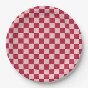 Check Magenta And Peach Pattern Checkerboard Paper Plates