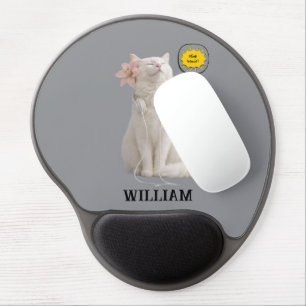 CHECK MEO White Cat with Headphones – Personalized Gel Mouse Pad