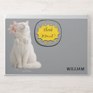 CHECK MEO White Cat with Headphones – Personalized HP Laptop Skin