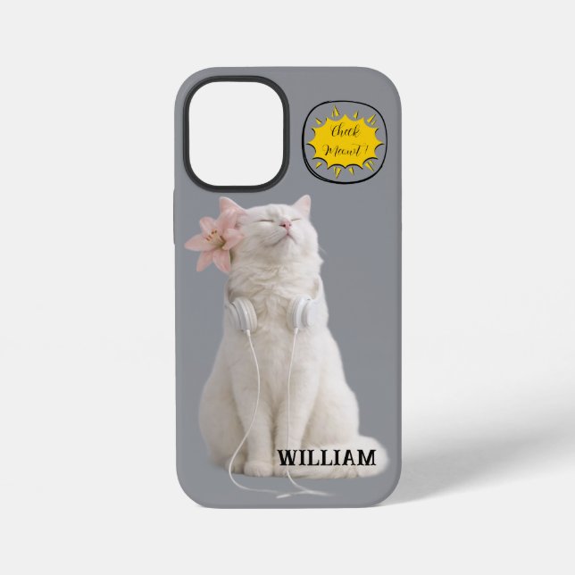 CHECK MEO White Cat with Headphones – Personalized iPhone Case (Back)