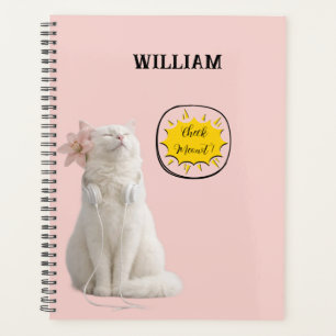 CHECK MEO White Cat with Headphones – Personalized Planner