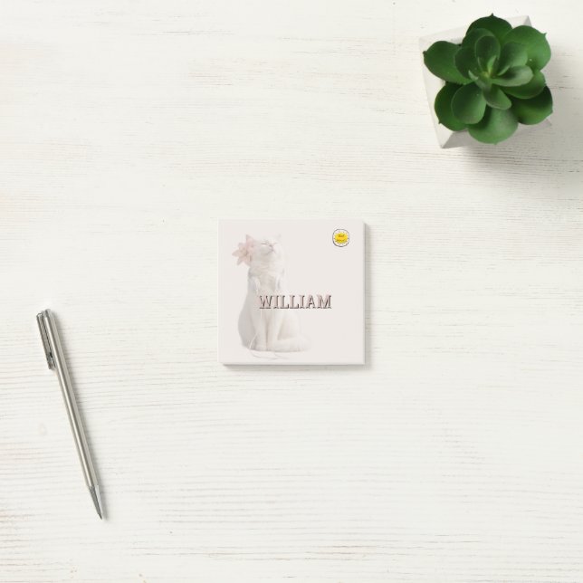 CHECK MEO White Cat with Headphones – Personalized Post-it Notes (Office)