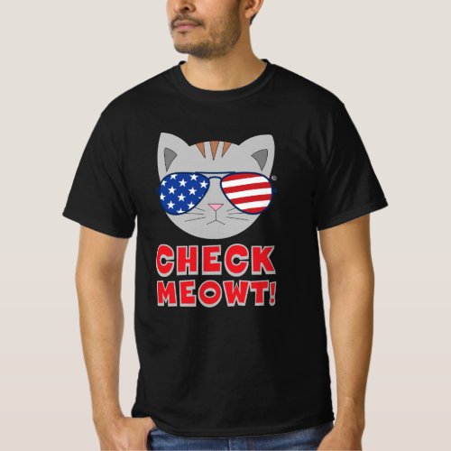 CHECK MEOWT American Flag Sunglasses Cat T_Shirt
