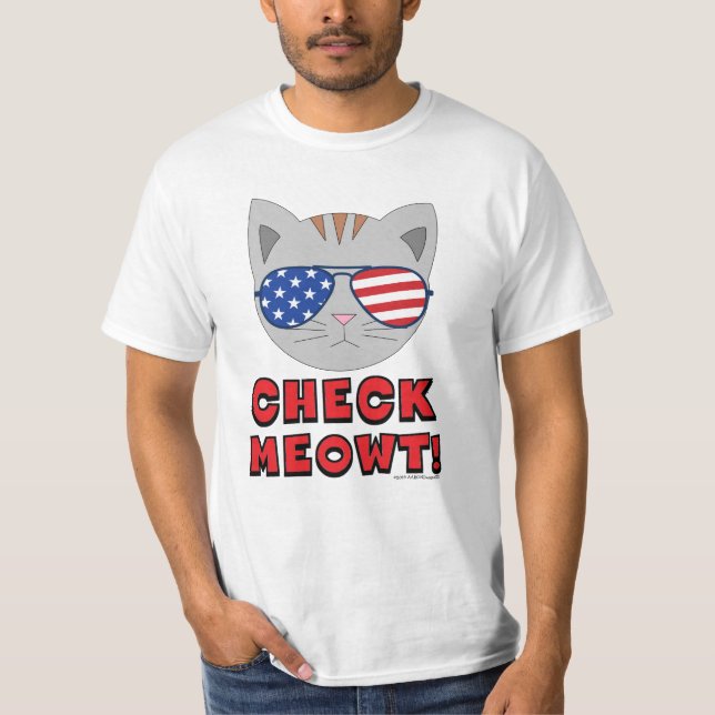 CHECK MEOWT! American Sunglasses Cat Funny Pun T-Shirt (Front)