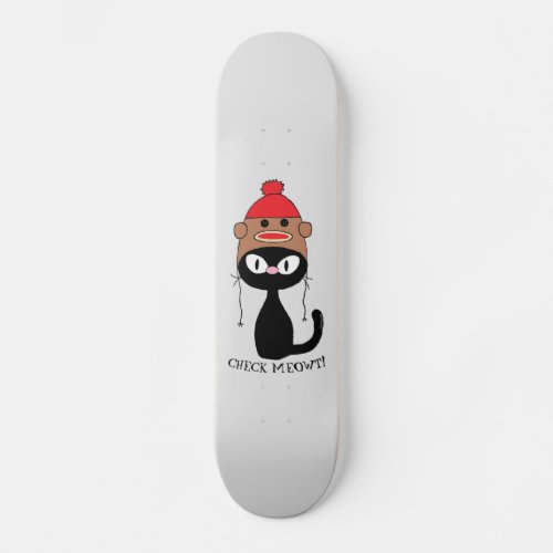 Check Meowt Black Cat w Sock Monkey Hat Skateboard