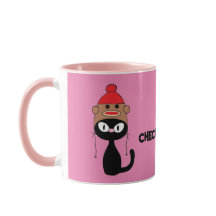 Check Meowt! Cartoon Black Cat w/ Sock Monkey Hat