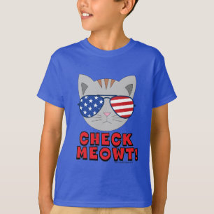 CHECK MEOWT! Cat With American Sunglasses Funny T-Shirt