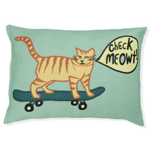 Check Meowt! Cute Cat Skateboarding Pet Bed
