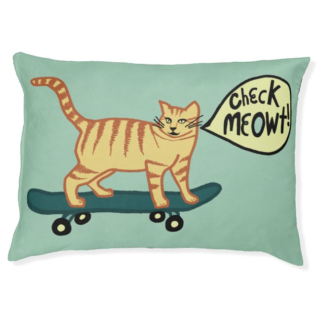 Check Meowt! Cute Cat Skateboarding Pet Bed (Front)