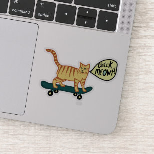 CHECK MEOWT! Cute Skateboarding Tabby Cat Sticker