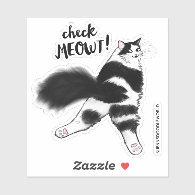 Check Meowt - Funny Black and White Cat Sploot Sticker (Sheet)